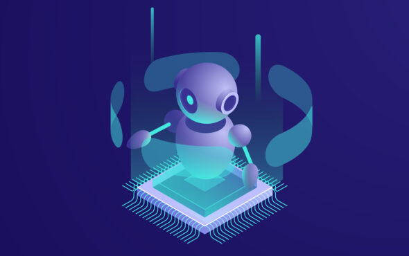 Artificial intelligence ai robot, server room, digital technology banner, computer equipment, big data processing, automated process isometric vector neon